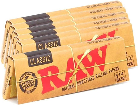 Raw Unrefined Classic 1.25 1 1/4 Size Cigarette Rolling Papers, 50 Count (Pack of 6)